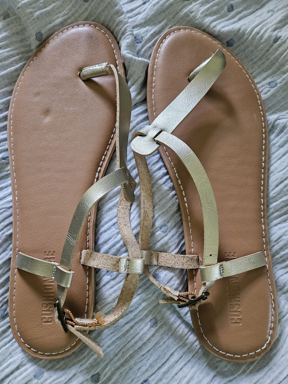 Gold Strappy Women’s Sandals with Tan Footbed